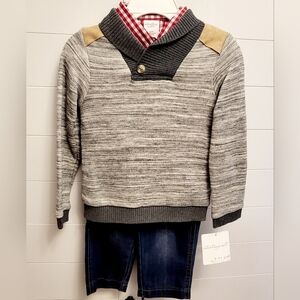 NWT Starting Out Boys Outfit Size 12 Months Sweater Collared Button Up & Pants